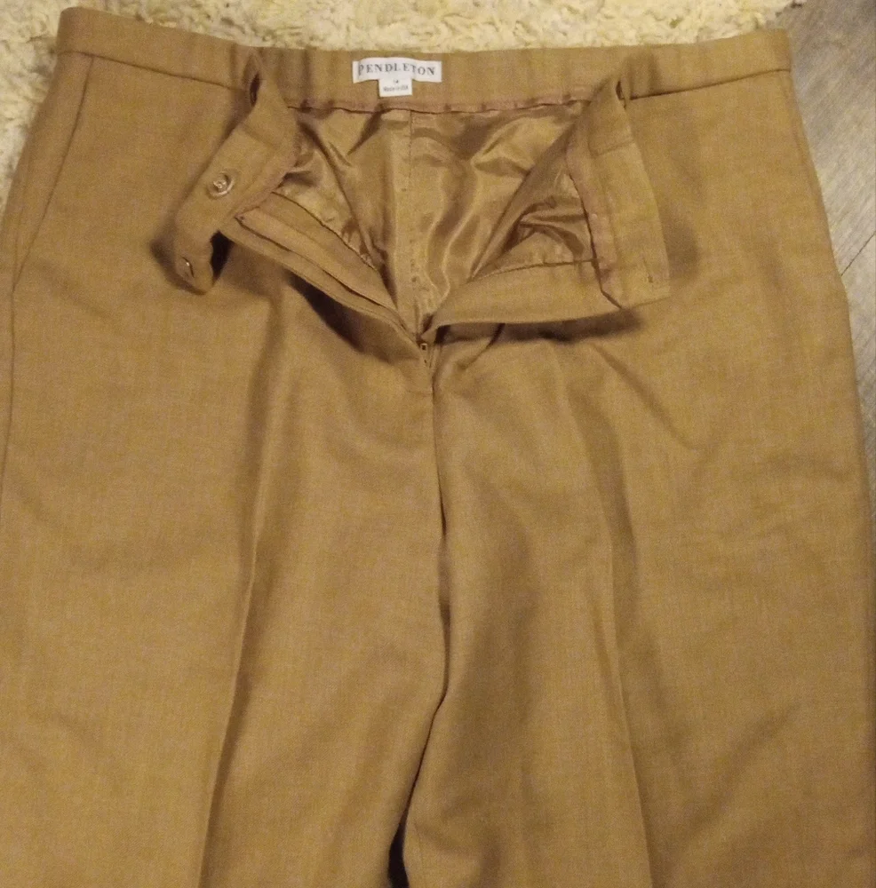 Pendleton Camel Virgin Wool Dress Slacks Pockets Career Office Size 14 - Picture 9 of 11